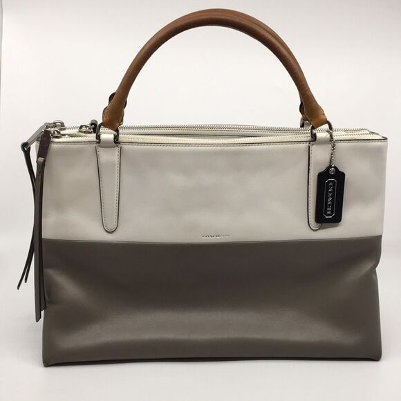 Coach Borough Colorblock White Gray Leather Satchel Style 32502 - Picture 1 of 17